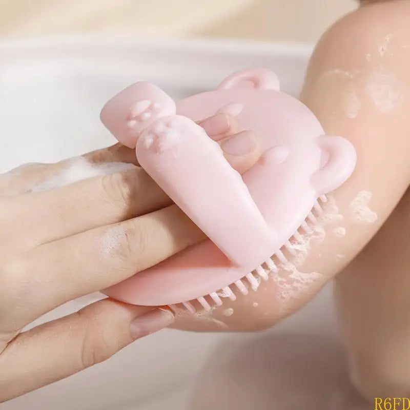 Soft Silicone Baby Hair Brush with Gentle Bristles for Infant Scalp Massage and Bath Time Comfort Lovely Bear Design