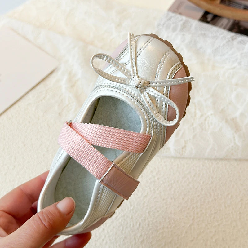 Children's Little Leather Shoes for Girls Elegant Ballet Soft Sole Flexible Bow Anti Slip Toddler Fashion Princess Single Shoes
