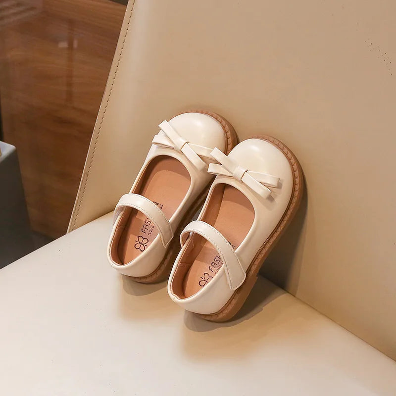 2-18 Years Old Children Leather Shoes Beige Soft Bottom Bow Girls Princess Shoes Spring Autumn Non-slip Kid Baby Single Shoes