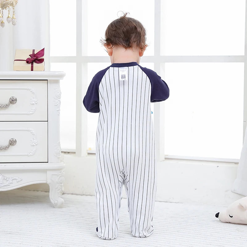 Uniforme de béisbol de algodón puro para bebé, manga larga bombacha, ropa de recién nacido, envoltorio de pies, primavera, otoño, 0-1 año