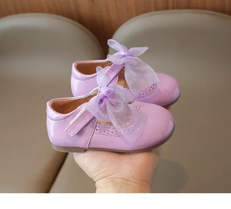 Baby Girl Leather Shoes Spring Autumn New Fashion Soft Comfortable Candy Color Princess Kids Dress Flats Ribbon Bow-knot Sweet