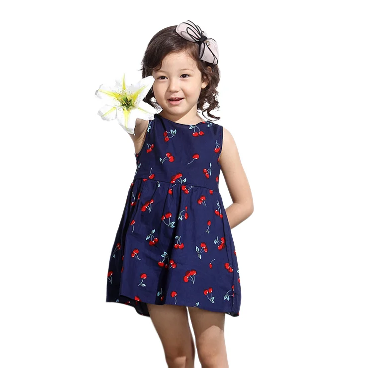 2025 Summer Girls Print Binding Rope Dress For 1-6Years Kids Cotton Sleeveless Sundress Baby Beach Above Knee Mini Casual Dress