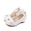 Children's Leather Shoes Girls High Heels White Princess Shoes Spring Autumn Kids Crystal Bow Party Student Performance Shoes