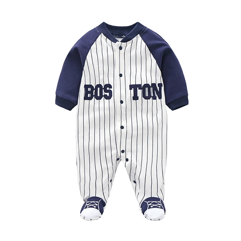 Uniforme de béisbol de algodón puro para bebé, manga larga bombacha, ropa de recién nacido, envoltorio de pies, primavera, otoño, 0-1 año