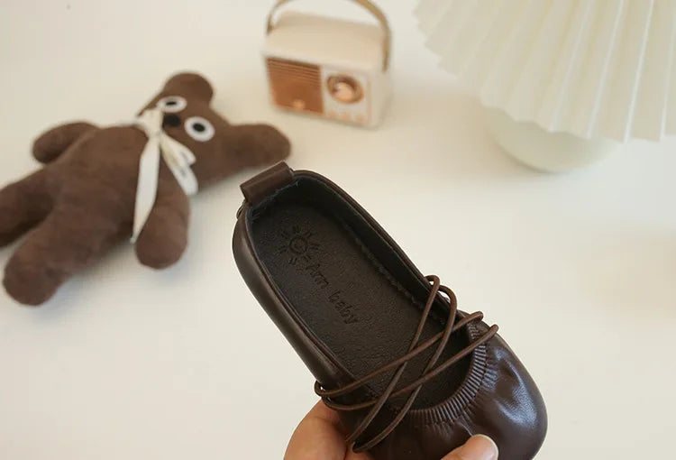 Baby Girls Leather Shoes Soft Princess Ruffles Pleated Mules Kids Casual Flats Slip-on 2025 Autumn New Children's Dress Shoes