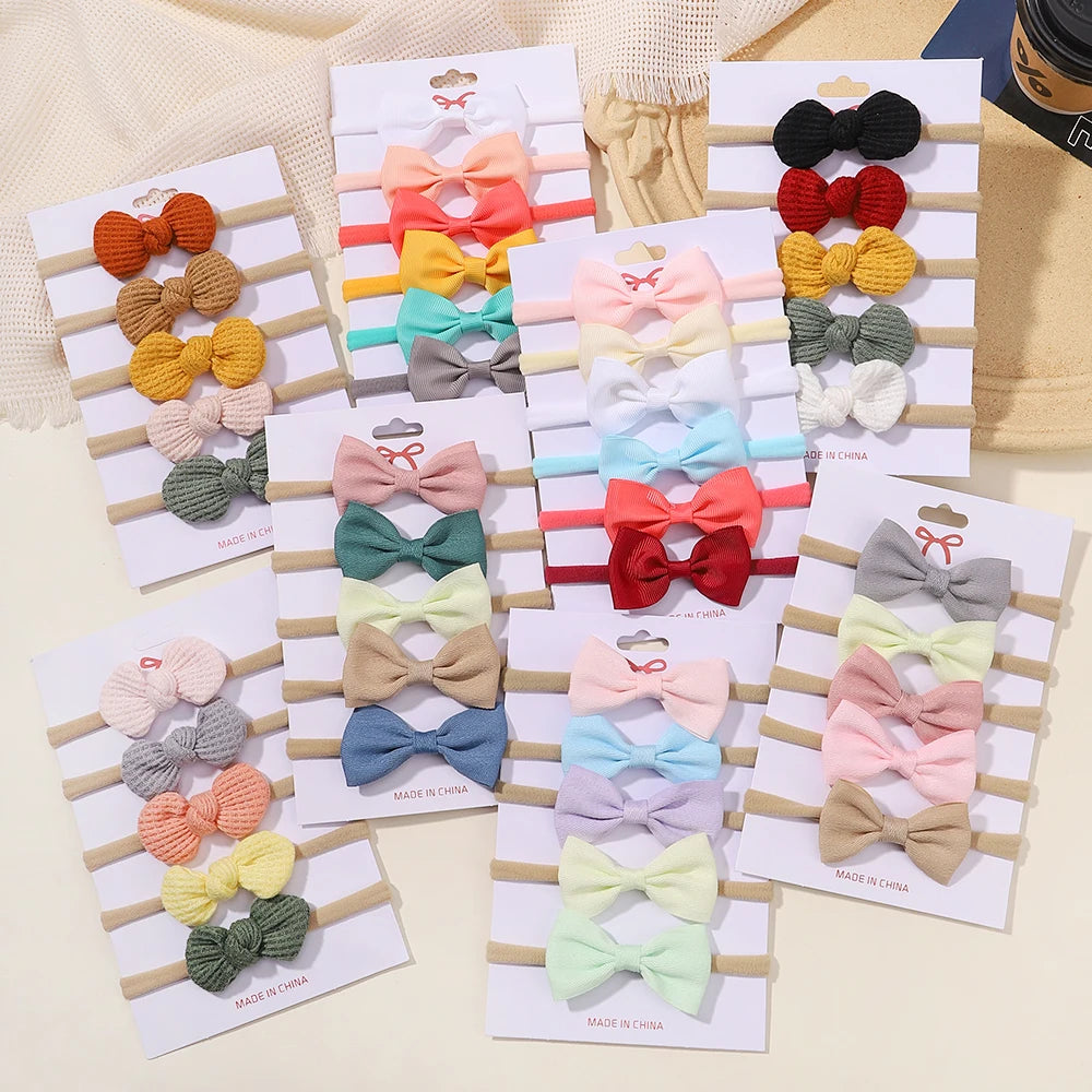 5Pcs/Set Elastic Baby Headband Solid Corduroy Ribbon Bow Headscarf Hairband Newborn Cute Knitted Headband Babe Hair Accessories