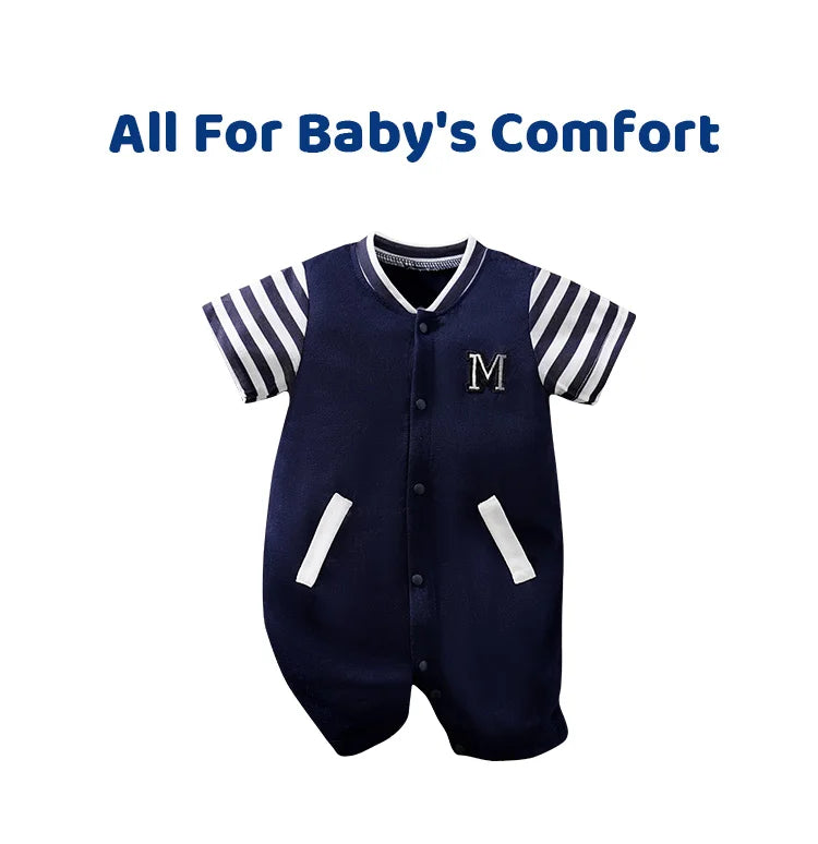 0-18 Baby-Strampler Lässig Buchstabenstickerei Für Bequeme Und Weiche Jungen Und Mädchen Sommer Kurzarm Neugeborenenkleidung