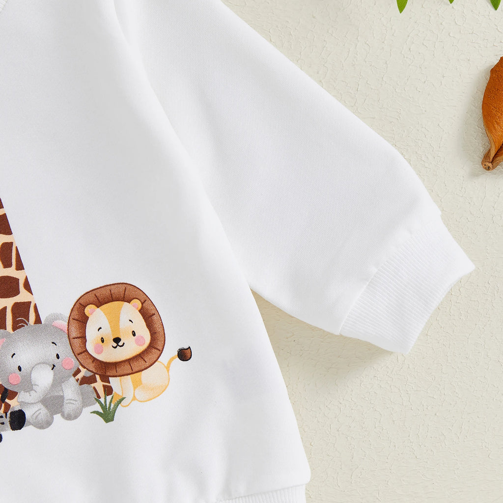 BeQeuewll Kleinkind Baby Kleidung für Kinder Herbst Anzug Erster Geburtstag Outfits Tierdruck Langarm Sweatshirt Hosen Kinder Sets