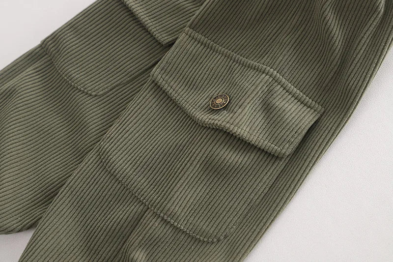 Childrens Clothing 2024 New Baby Spring Clothes for Kids Boys and Girls Letter Standing Collar Corduroy Jackets Pants Outfit Set