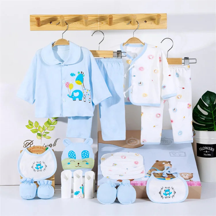 18piece/set Newborn Baby Clothes For Girls Boys Pants Sets Cotton Spring Autumn Soft Infant Boy Clothing New born Print Hat Bibs