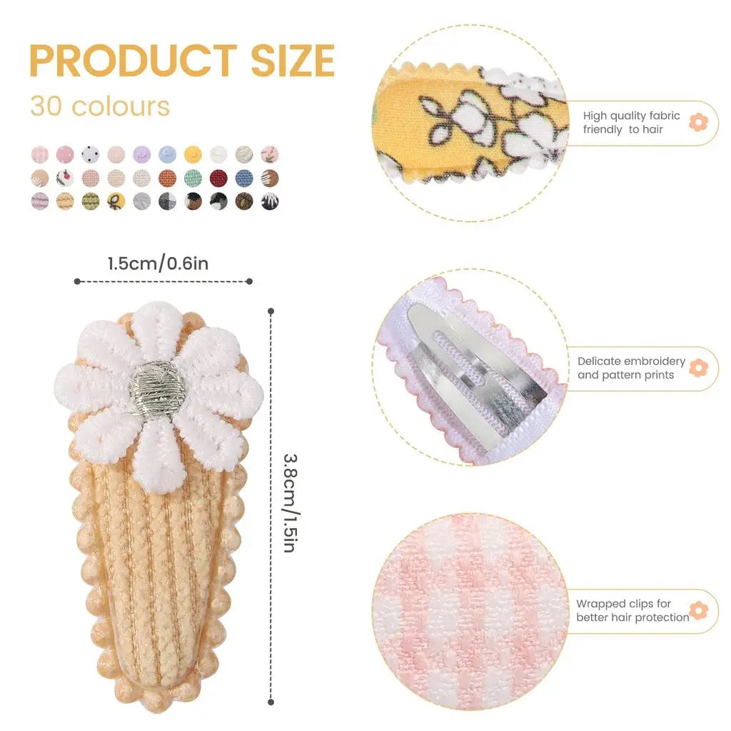 50 horquillas BB estampadas de color aleatorio, accesorios para el cabello, pasador de lona hecho a mano con flores, pinzas dulces para niñas, tocado