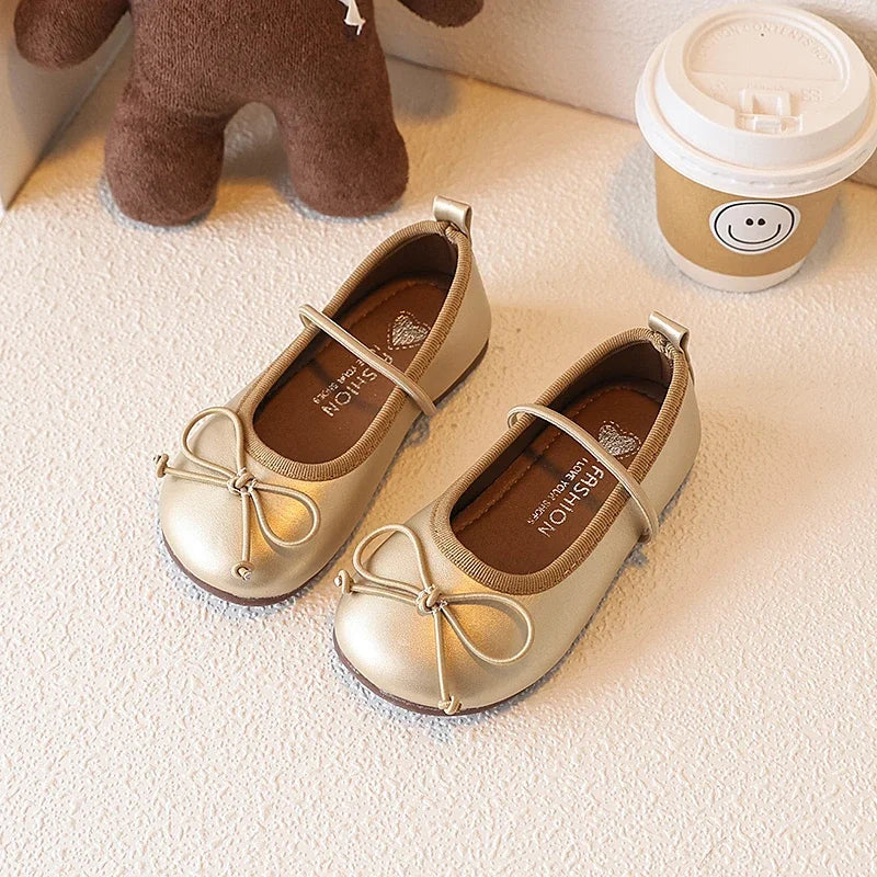 Girl Leather Shoes Simple Bowknot Princess Versatile Children's Flats Fashion Spring Autumn Kids Causal Ballet Loafers Trend New