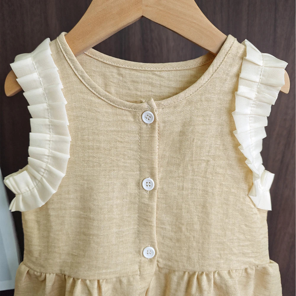 Bear Leader Koreanische Version Kinderkleidung Mädchen Blauer Imitations-Jeansanzug Sommer Neu Ärmelloses Oberteil + Weite Hose Zweiteiler Set