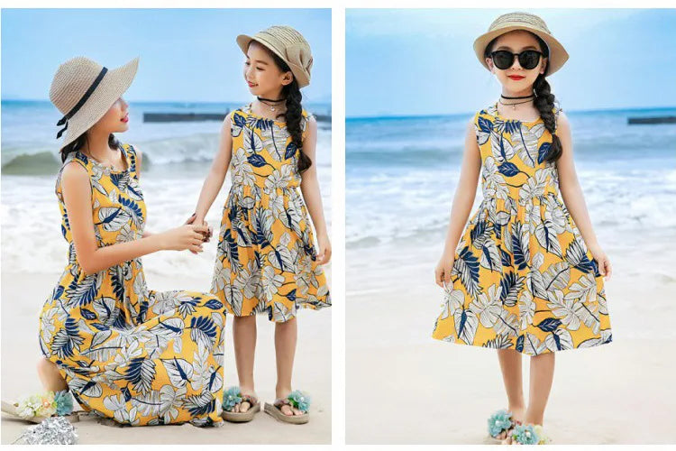 New Mother Daughter Summer Dresses Sleeveless Floral Flower Print Sundress Mom Mommy and Me Beach Dress Family Matching Outfits