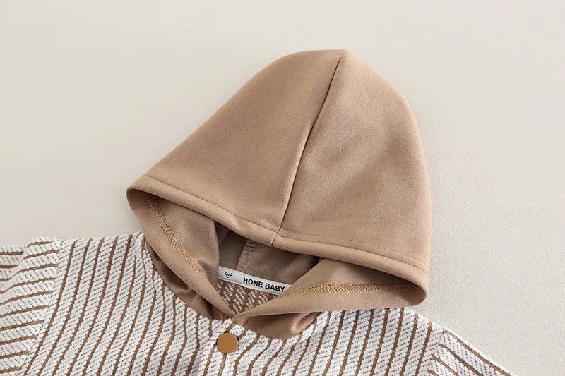 Conjuntos de ropa para bebés y niños pequeños de primavera y otoño, trajes casuales de abrigo con capucha a rayas y pantalones para bebés y niños pequeños