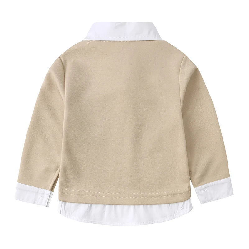 2025 Recién llegados Bebés Niños Otoño Algodón Sudadera con capucha Traje de vaquero Niños pequeños Caballero Pajarita Falso dos piezas Ropa para niños