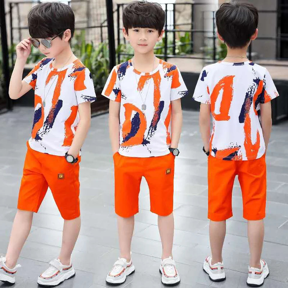 Conjuntos de ropa para niños Verano 2024 Algodón Traje de niños adolescentes para 4 6 8 10 12 14 años Camisa de manga corta y pantalones cortos para niños