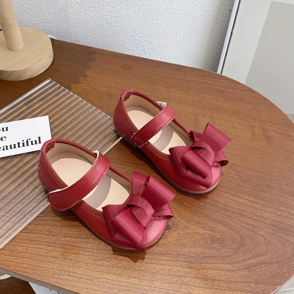 Baby Girls Leather Shoes 2025 New Autumn Toddler Ballet Flats with Cute Bow Non-slip Elegant Princess First Walker Party Shoes