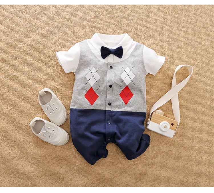 0-18 Baby-Bodysuit Gentleman Style Elegant Formell Baumwolle Bequem Weich Jungen Und Mädchen Sommer Kurzarm Neugeborenenkleidung