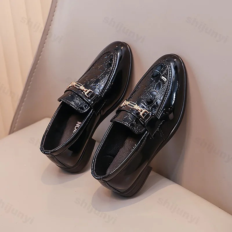 Children Leather Shoes Boys Formal Shoes Black Classic Point Toes Soft Bottom 2025 Spring Autumn British Style Kids Flat Shoes
