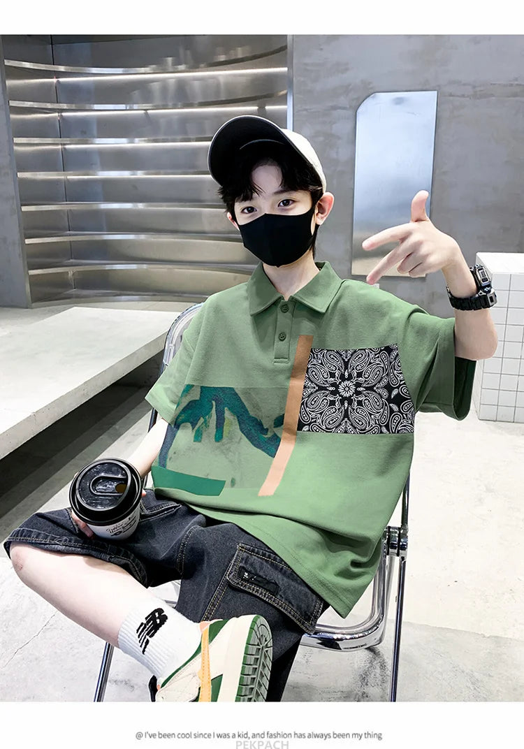 Jungen Kleidung Sommer Set Kind Mode Kurzarm Poloshirt & Jeansshorts 2-teiliger Anzug Teens Kinder Oberteil und Unterteil Kleider Set