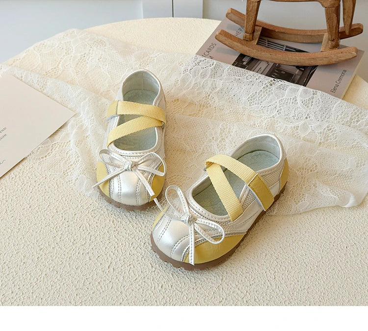 Children's Little Leather Shoes for Girls Elegant Ballet Soft Sole Flexible Bow Anti Slip Toddler Fashion Princess Single Shoes