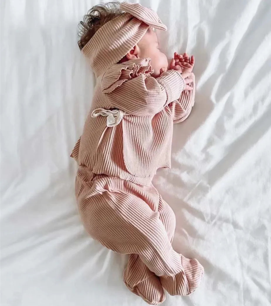 Newborn Girl Clothing Sets For Kids Knitted Cute Top Pants Suit Baby Girls Outfits White CostumeChildren Clothes Winter Spring