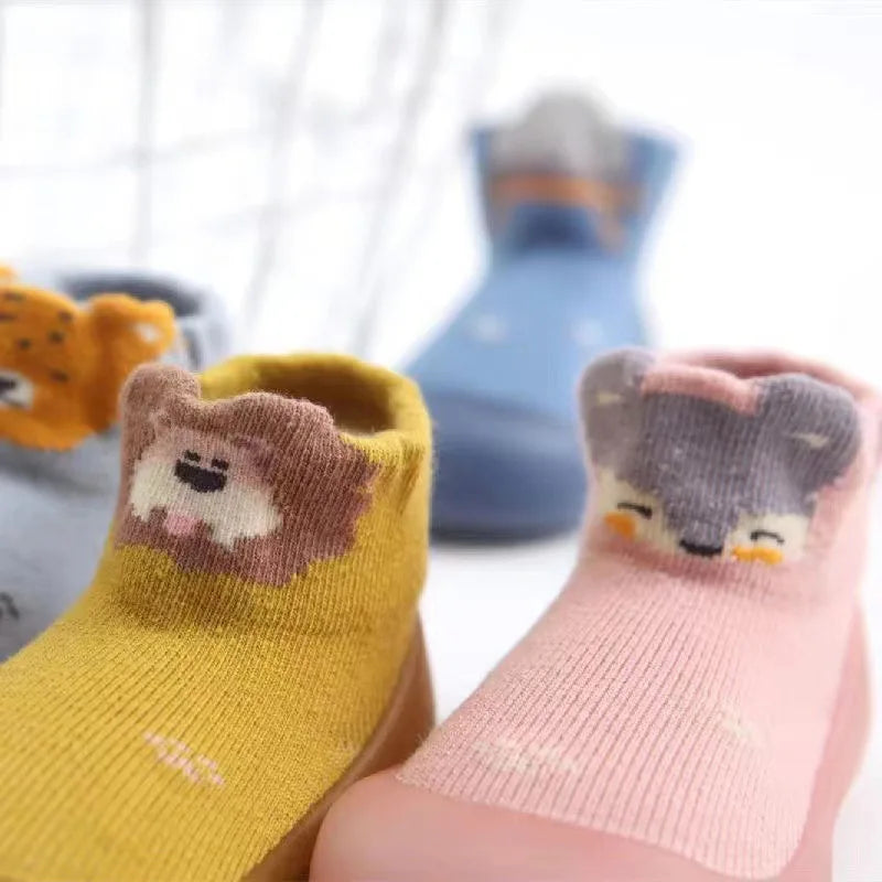 Baby Shoes Socks Anti-slip Cartoon Animal Fox Shoes Infant Girls First Walkers Boy Soft Sole Rubber Outdoor Toddler Pink Shoes