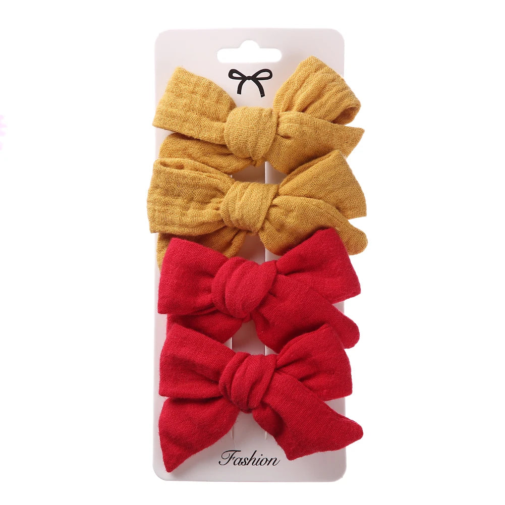 4Pcs/Set Baby Bows Hair Clips Muslin Girls Hairpins Hairclip For Kids Cotton Linen Barrette Flower Print Side Pin  Accessories