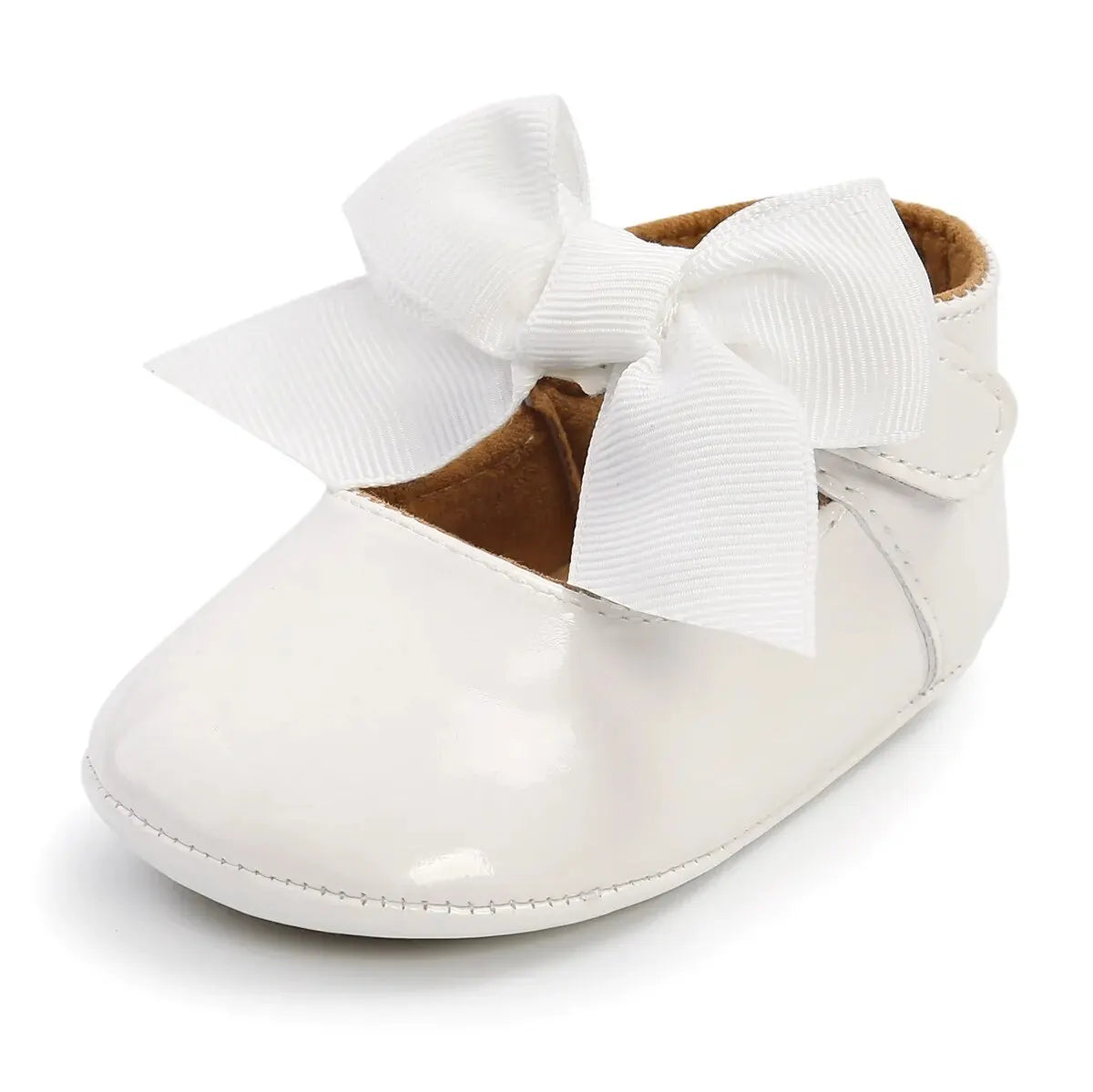 Bailarinas con nudo de lazo para bebé, suela de goma antideslizante, zapatos de PU para primeros pasos, zapatos de vestir para cuna de bebé