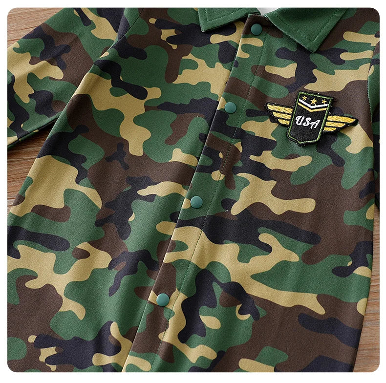 Newborn Clothes Cool Camouflage Badge Comfortable And Soft 0-18 Boys And Girls Spring And Autumn Long Sleeved Baby Jumpsuit