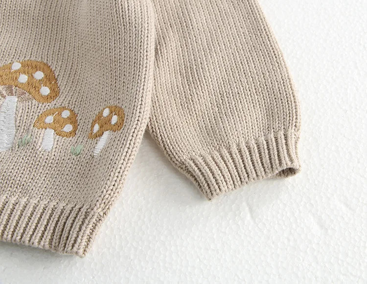 Baby Girl Clothing Cotton Knit Mushroom Embroidered Onesie Bodysuit and Beanie 0-3Y Baby Boy Clothes Cardigan Casual Outfit