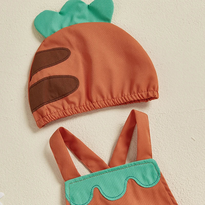 0-18 Monate Kleinkind Neugeborenes Baby Sommer-Outfit Freizeit Ärmelloser Früchte-Overall Strampler mit Hut 2-teiliges Set für Jungen und Mädchen