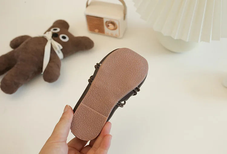 Baby Girls Leather Shoes Soft Princess Ruffles Pleated Mules Kids Casual Flats Slip-on 2025 Autumn New Children's Dress Shoes