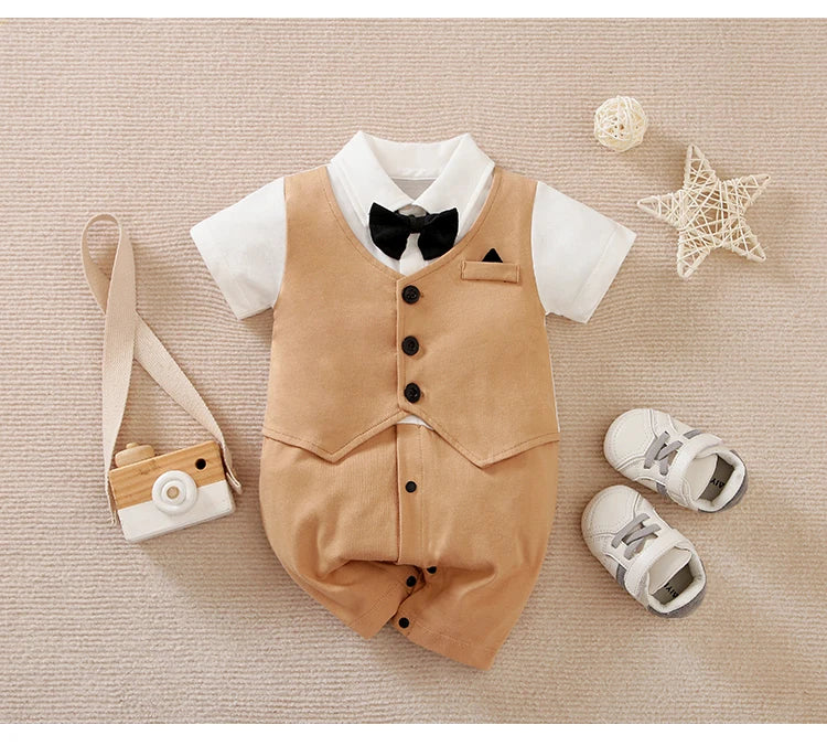 0-18 Baby-Bodysuit Gentleman Style Elegant Formell Baumwolle Bequem Weich Jungen Und Mädchen Sommer Kurzarm Neugeborenenkleidung