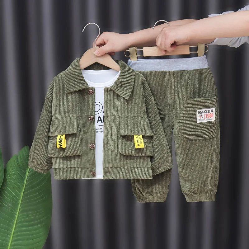 Conjunto de ropa para bebés y niñas pequeñas, primavera, otoño, pana, dibujos animados, conjuntos de ropa para niños, chaquetas con capucha y pantalones, traje para niños de 0 a 5 años