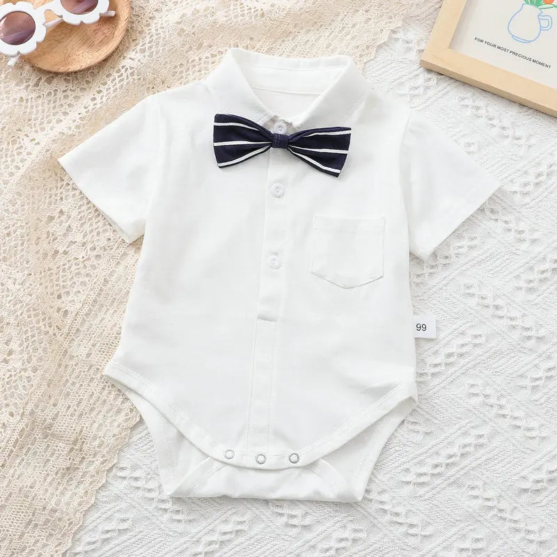 Mameluco de caballero para bebé niña o niño, con camisa, solapa, manga corta, conjunto para recién nacido, mono para bebé o infante