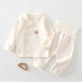 Baby Clothes 2Pcs Infant Spring Cotton Pajama Set V-Neck Long Sleeve High Waisted Belly Warming Printed Infant Clothing