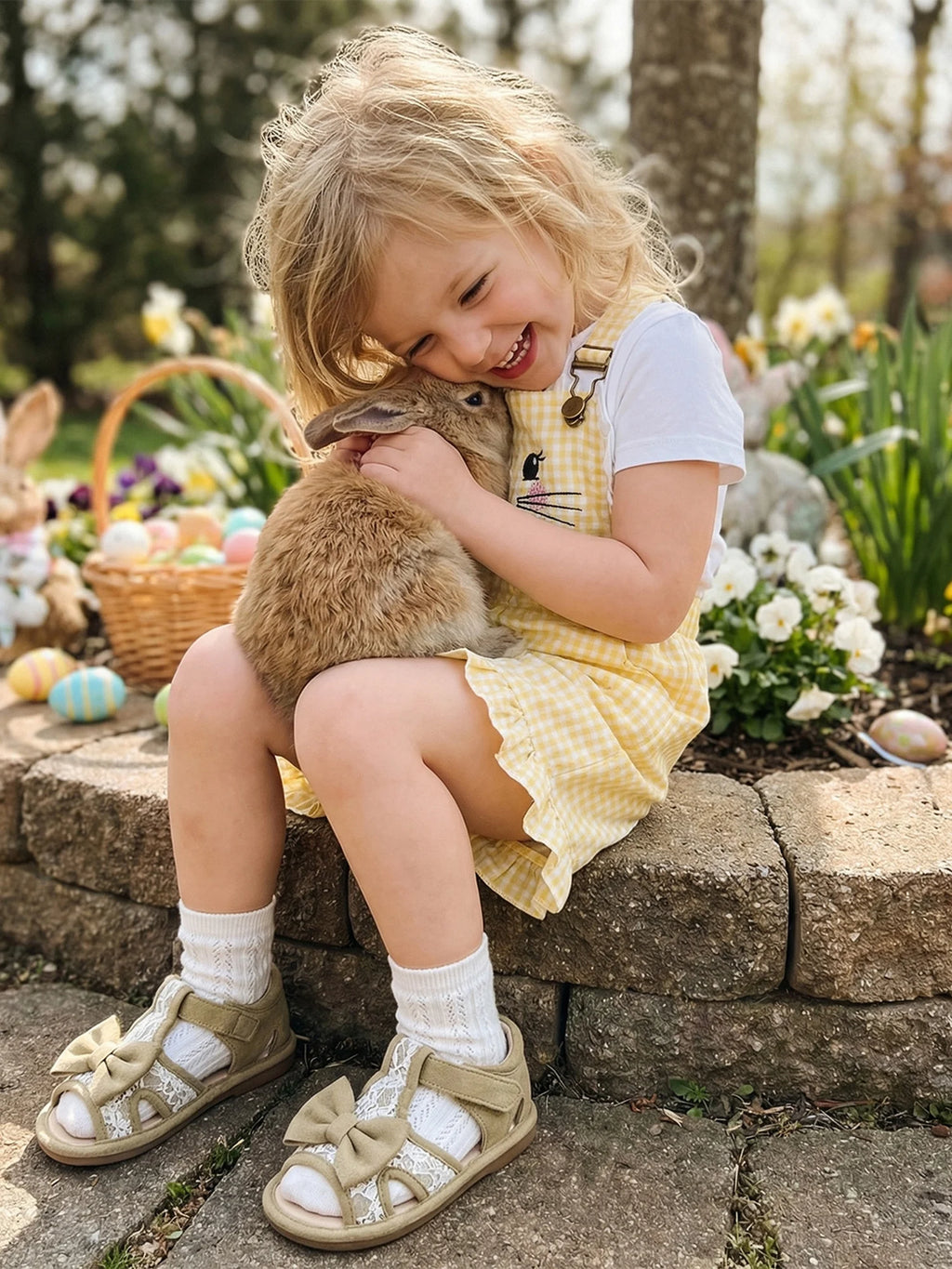 Kinder Mädchen Hasen Overall mit Taschen Niedlicher Hase Rüschenbesatz Ärmelloser Jumpsuit Shorts für Ostern