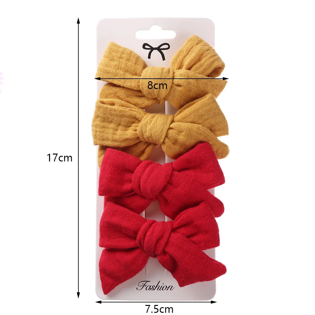 4 Stk./Set Baby Schleifen Haarklammern Musselin Mädchen Haarnadeln Haarspange für Kinder Baumwolle Leinen Haarspange Blumendruck Seitenklammer Accessoires