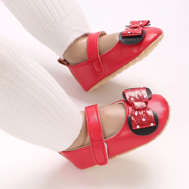 Sweet Baby Shoes Baby Boy Girl Shoes Girl Classic Bowknot Soft Sole Anti-slip PU Dress Shoes First Walker Toddler Crib Shoes