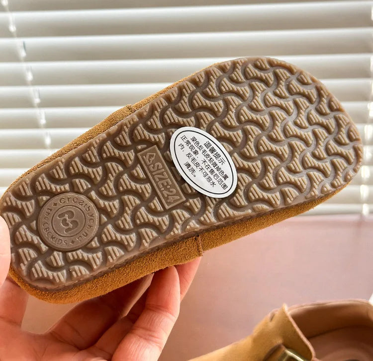 Baby Single Leather Shoes Boys Girls Candy Color Spring Flats Children Metal Buckle Design Genuine Leather Flats For School