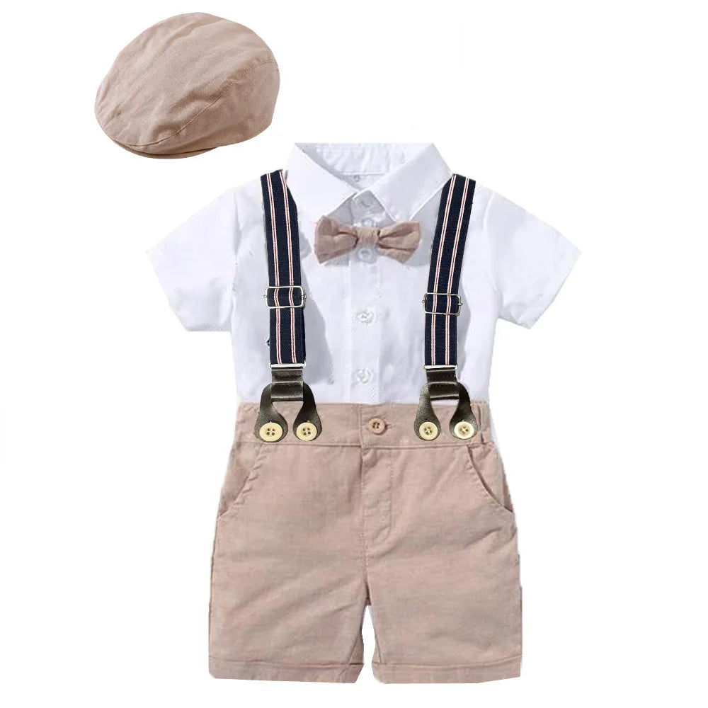 Baby Jungen Kleidung Anzug Gentleman Hübscher Strampler Schleifen-Set Geburtstag Festgeschenk Overall Hut Kleinkind Jungen Hochzeitsoutfit Kleid