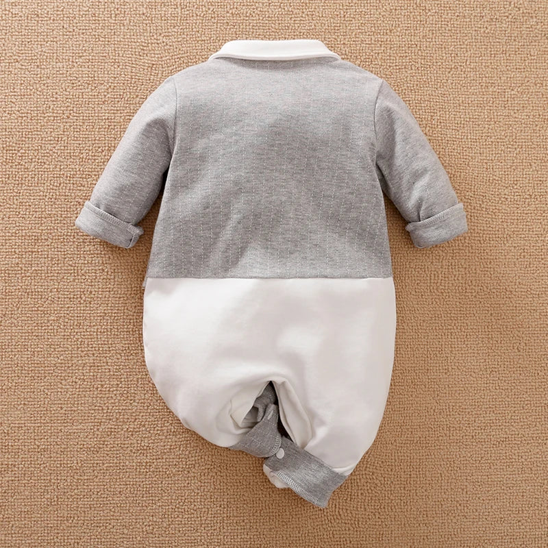 Ropa de bebé recién nacido primavera y otoño 0-18m, estilo caballero, vestido formal elegante, fiesta, algodón, cómodo, mono de bebé de manga larga