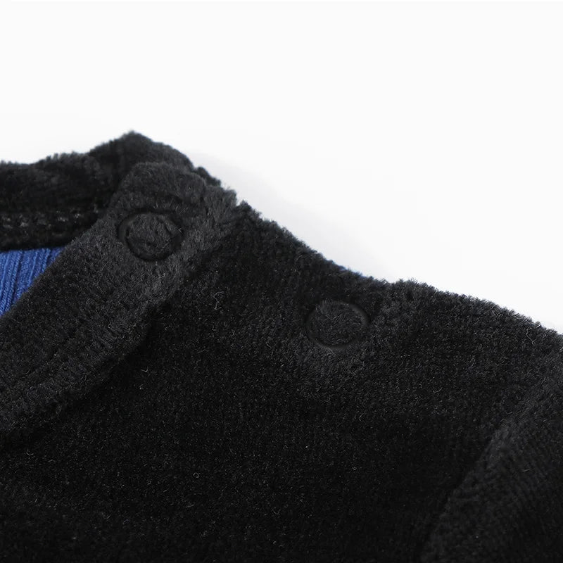 Jungen Schlafanzug Set blaues schwarzes Oberteil und Hose Kinderkleidung für Jungen und Mädchen Rundhals Winter Velours Vorderseite Rippen Rückseite
