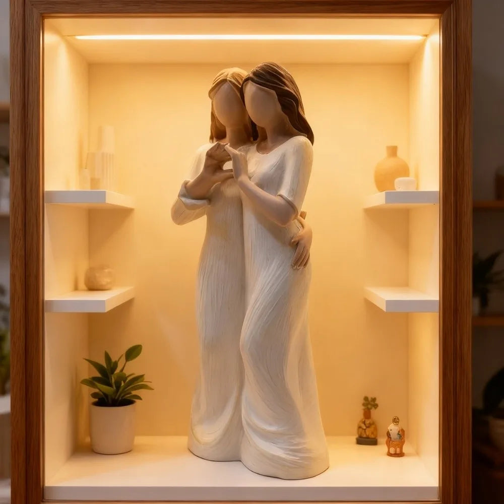 Sister Mother and Daughter Statue Resin Craft Hand-Painte Mom Daughter Finger Heart Sculptures Modern Elegant Family Sculpture