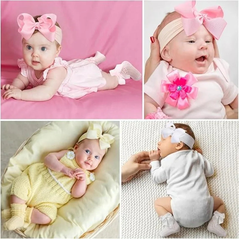 Baby Girls Big Bow Headband and Knee High Socks Cute Bows Lace Soft Super Elastic Headband for Newborn Infant Toddlers Headwear