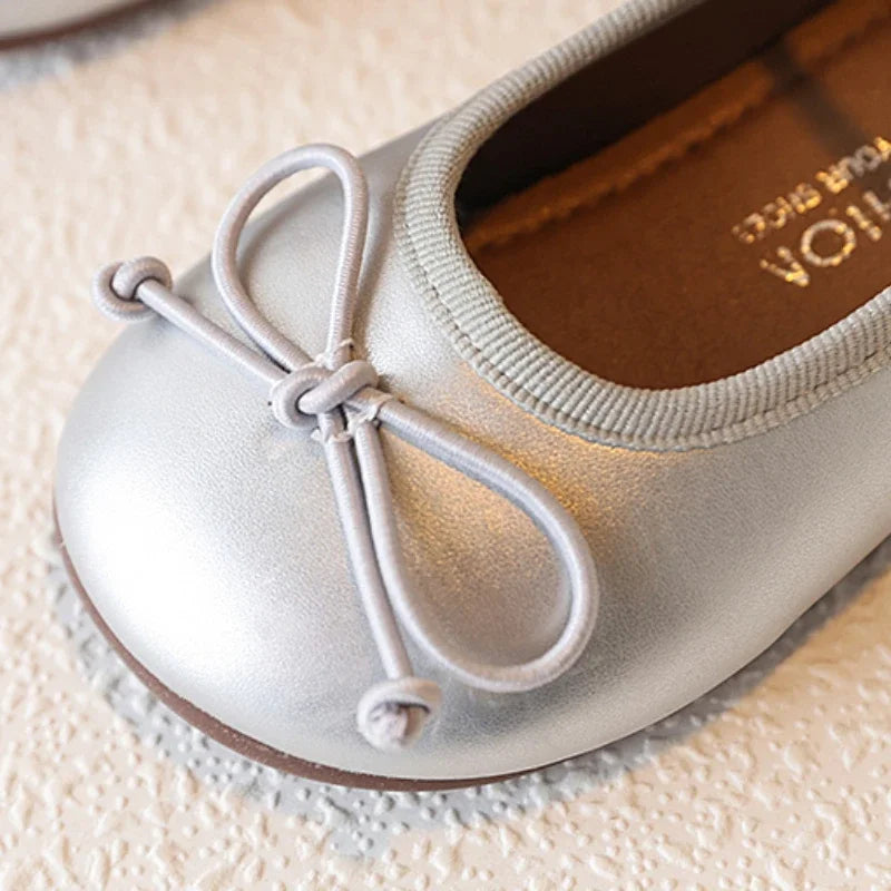 Girl Leather Shoes Simple Bowknot Princess Versatile Children's Flats Fashion Spring Autumn Kids Causal Ballet Loafers Trend New