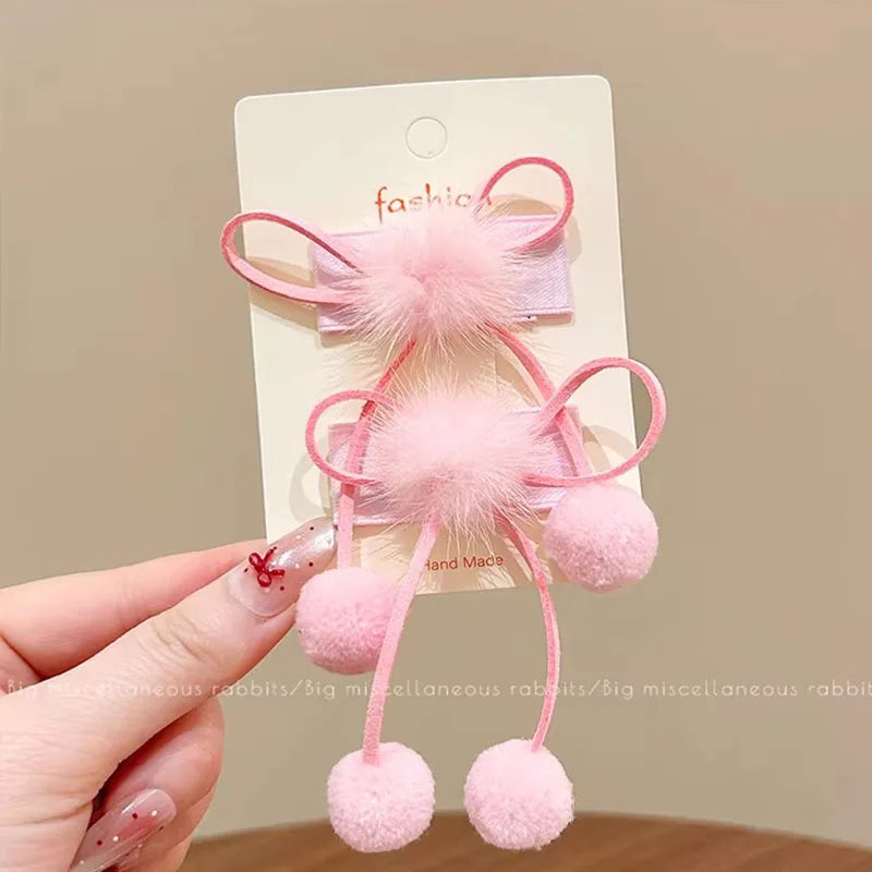 2pairs Cute Hairball Bow Hairpins For Girls Children Sweet Hair Ornament Hair Clips Barrettes Hairgrip Lovely Hair Accessories