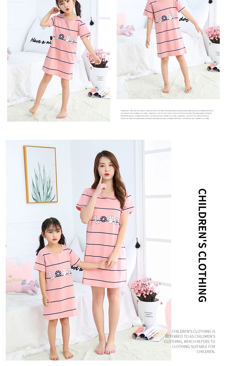 Summer Mom Daughter Night Dress Family Pajamas Sleepwear Kids Girl Nightgown Pajamas for Teen Girls Kids Pajamas Dress